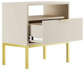 Mesa de Cabeceira "AUSTIN" - 45×55×33 cm - Creme e Dourado - Design Mo