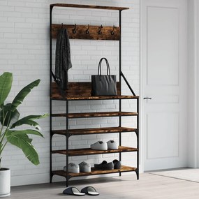 vidaXL Bengaleiro c/ arrumação de calçado 90x34x184 cm carvalho fumado