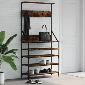 vidaXL Bengaleiro c/ arrumação de calçado 90x34x184 cm carvalho fumado
