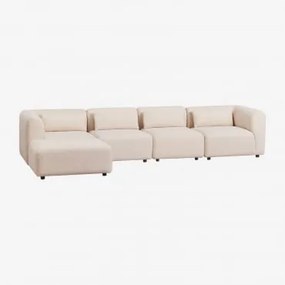 Sofá Modular De 4 Peças Com Puff Estofado Fogler Tecido Pele De Borrego Bege Creme - Sklum