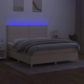 Cama box spring c/ colchão e LED 160x200 cm tecido cor creme