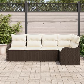 Conjunto de Sofá de Jardim vidaXL 5 Peças com Almofadas Castanho Ratta