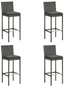 vidaXL Bancos de bar p/ jardim com almofadões 4 pcs vime PE cinzento