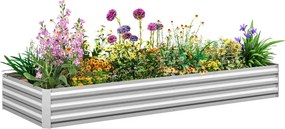 Floreira Exterior Grande Retangular em Aço Galvanizado 241x90,5x30 cm para Terraço com Fundo Aberto Prata