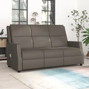 vidaXL Poltrona massagens 3 lug. reclinável couro artificial cinza