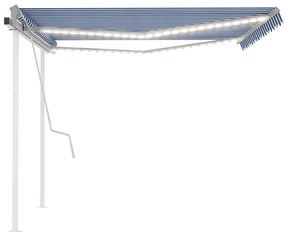 Toldo retrátil manual com luzes LED 4x3 m azul e branco