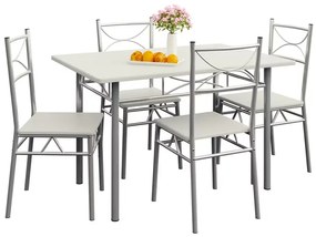 Conjunto jantar com mesa e 4 cadeiras Paul 5 peças em Branco aveludado