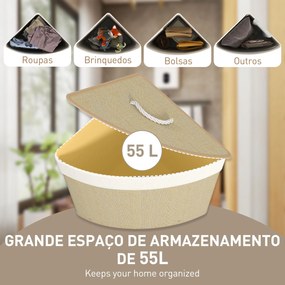 Cesto para Roupa Suja de Bambu de 55L com Tampa e Asa Saco Extraível e Lavável para Casa de Banho Quarto, 35x35x60 cm Creme