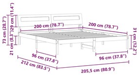 Estrutura da Cama Castanho 200 x 200 cm Madeira maciça