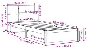 Cama com estante sem colchão 90x190 cm pinho maciço