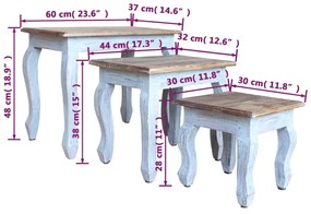 Conjunto de mesas de encastrar 3 pcs madeira maciça reciclada