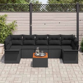 Conjunto de Sofá de Jardim com 8 peças e almofadas em rattan preto e m