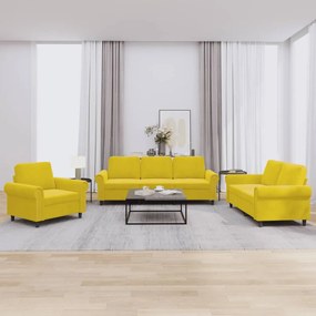 3202176 vidaXL 3 pcs conjunto de sofás com almofadões veludo amarelo