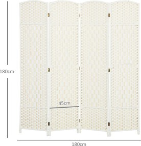 Biombo interior de madeira com 4 painéis, divisória dobrável para sala de estar ou quarto, 180 x 180 cm, branco