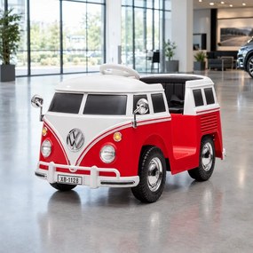 Carro elétrico para crianças Volkswagen Pão de Forma T1 12V Clássica com pneus de borracha Vermelha