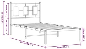 Estrutura de cama com cabeceira 90x200 cm metal branco