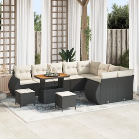 Conjunto de Sofás de Jardim vidaXL com 12 Peças e Almofadas Preto Ratt