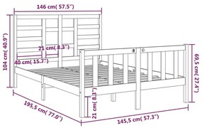 Estrutura de cama 140x190 cm madeira maciça branco