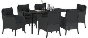 Conjunto de Jantar de Jardim de 7 Peças com Almofadas Vime Preto