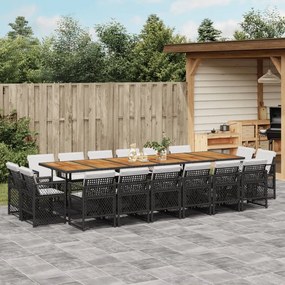 vidaXL 17 pcs conjunto de jantar p/ jardim c/ almofadões vime PE preto