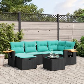 vidaXL 7 pcs conjunto de sofás p/ jardim c/ almofadões vime PE preto