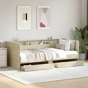 Sofá-cama com gavetas sem colchão 100x200 cm carvalho sonoma