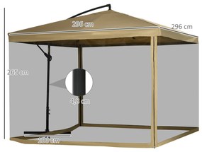 Chapéu de Sol de Jardim 296x296x265cm Chapéu de Sol Excêntrico com Rede Mosquiteira manivela Base Cruzada e Suporte de Aço para varanda Pátio