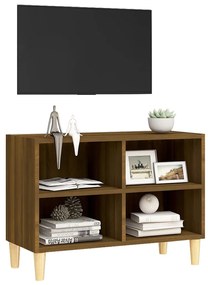 Móvel TV pernas madeira maciça 69,5x30x50 cm carvalho castanho
