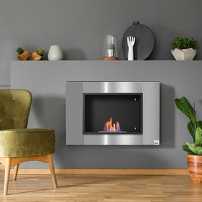 Lareira de bioetanol de parede para encastrar, queimador de 0,9 L, cerca de 3 horas de autonomia, 80 x 14 x 54 cm, cobertura de 25-30 m², aço inoxidáv