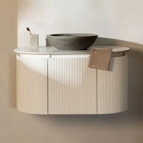 Conjunto De Móvel De Casa De Banho Suspenso Em Madeira Carsone Branco & Sem Unidade Auxiliar & Cimento Cinzento Redondo Ø40 Cm Tarsis & Sem - Sklum