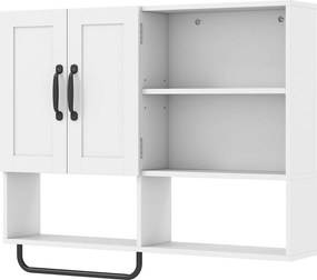 Armário de Parede casa de banho para Arrumação, 77 x 14,5 x 64 cm, Prateleiras Ajustáveis, Branco