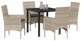 Conjunto de Jantar de Jardim 5 Peças com Almofadas Cinza Claro em Ratt