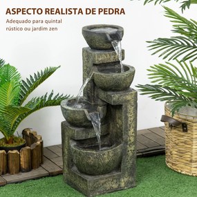 Outsunny Fonte de Jardim 5W Fonte de Água em Cascata de 4 Níveis com B