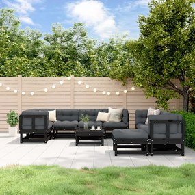 vidaXL 10pcs conjunto lounge jardim c/ almofadões madeira maciça preto