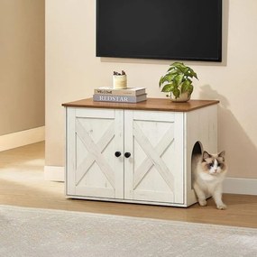 Armário para caixa de areia com portas 70 x 50 x 50 cm Castanho + Branco