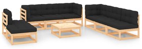 9 pcs conjunto lounge de jardim c/ almofadões pinho maciço