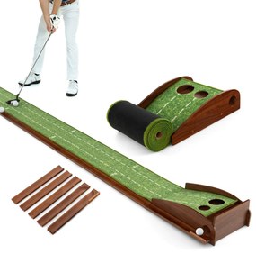 Tapete de golfe com 2 tamanhos de buracos Ajuda à prática com retorno automático da bola 302 x 32 x 32 x 15 cm