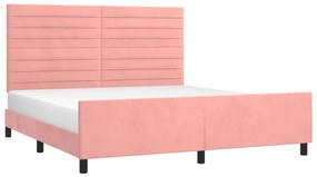 Estrutura de cama c/ cabeceira 180x200 cm veludo rosa