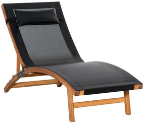 Espreguiçadeira de Jardim com Altura do Encosto Ajustável Apoio para a Cabeça Removível e Estrutura de Madeira Ergonómica para Terraço Praia Exterior