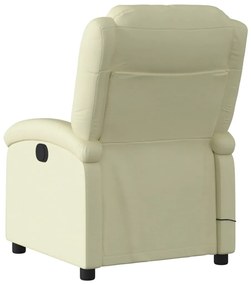 Poltrona massagens reclinável elétrica couro genuíno creme