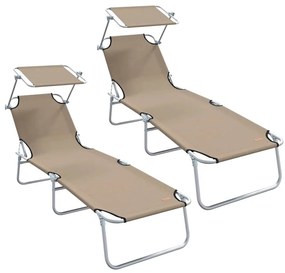 Espreguiçadeiras Dobráveis 2 pcs com Teto Taupe 600D Oxford Fabric