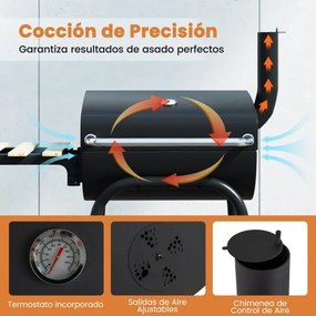 Grelhador a carvão para churrasco ao ar livre com mesa lateral dobrável Termóstato Prateleira de armazenamento preto