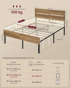 Estrutura de cama de casal 140 x 200 cm com iluminação (COLCHÃO NÃO INCLUIDO) castanho natural
