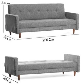 Sofá-Cama de 3 Lugares Hiko – Cinzento Claro – 180 x 102 cm