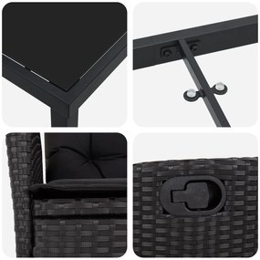 Conjunto de Jantar de Jardim com Almofadas 7 Peças Preto Vime PE
