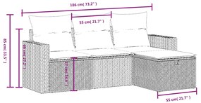 4 pcs conj. sofás jardim c/ almofadões vime PE cinzento-claro