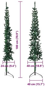 Meia árvore de Natal fina com suporte 180 cm verde