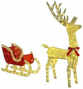 vidaXL Trenó Puxado por Rena Branco quente 151 x 28 x 128,5 cm tecido