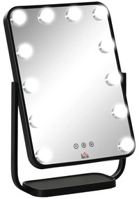 HOMCOM Espelho de Maquilhagem Espelho de Mesa com 12 Luzes LED 3 Temperaturas de Cores Ecrã Tátil Ajustável 32,8x11x47,4cm Preto | Aosom Portugal