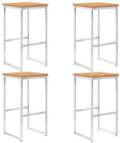 vidaXL Cadeiras de bar 4 pcs madeira teca maciça e aço inoxidável